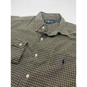 Ralph‎ Lauren McMeel Men's LS Button Front Shirt Navy Blue/Yellow Plaid XL